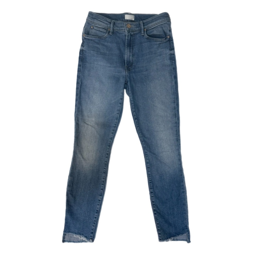 MOTHER The Stunner Zip Ankle Step Fray Blue Jeans With Raw Edge Hem Size 27